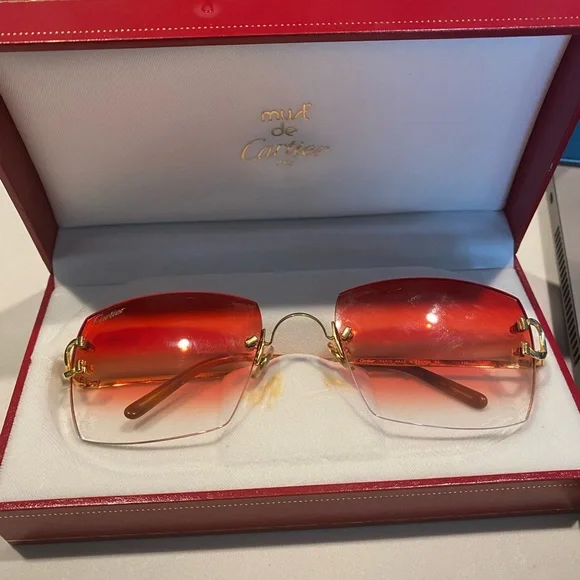 100% Authentic Cartier Frames with Red Tint and gold frames